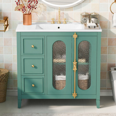 Meuble-lavabo de 36 pouces avec 2 portes à fermeture douce, conception peu encombrante pour les salles de bain modernes et confortables