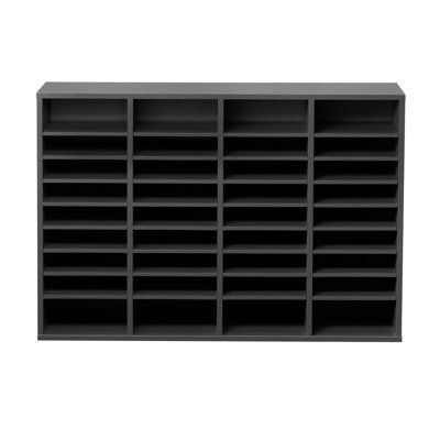 Rangement à 36 compartiments gris avec tablettes réglables - Trieur de boîtes aux lettres en bois robuste pour le bureau et la salle de classe