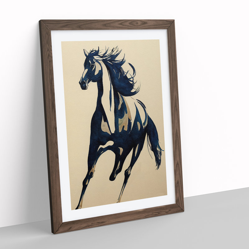 Running Horse - Framed Print, 46cm H x 34cm W x 2cm D, Brown Framed