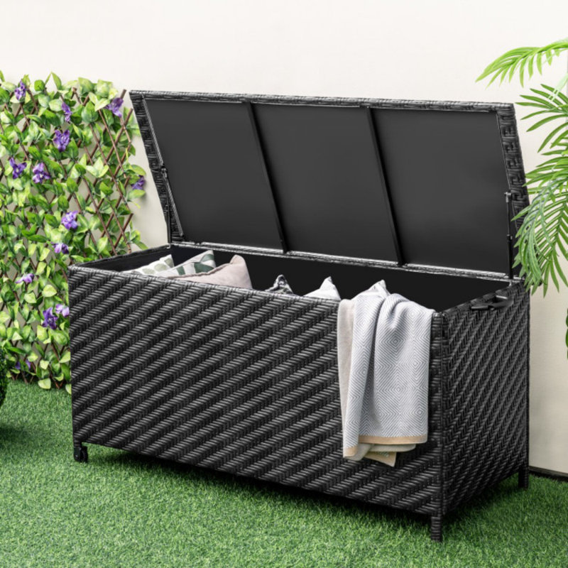 Boîte de rangement extérieure 85 gallons avec doublure amovible et roues universelles, Noir, noir, noir, noir
