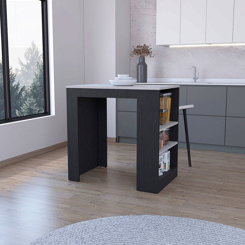 Îlot de cuisine, plateau de table à hauteur de comptoir avec tablette à 3 côtés