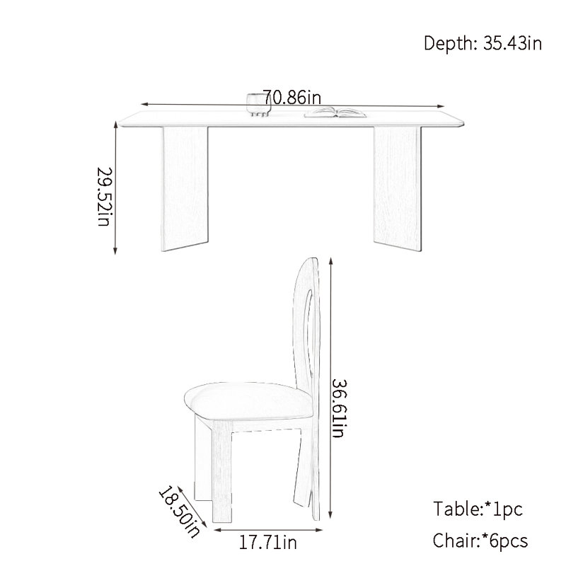 Ensembles de table de salle à manger modernes, H 29,52 po x L 70,86 po x l 35,43 po