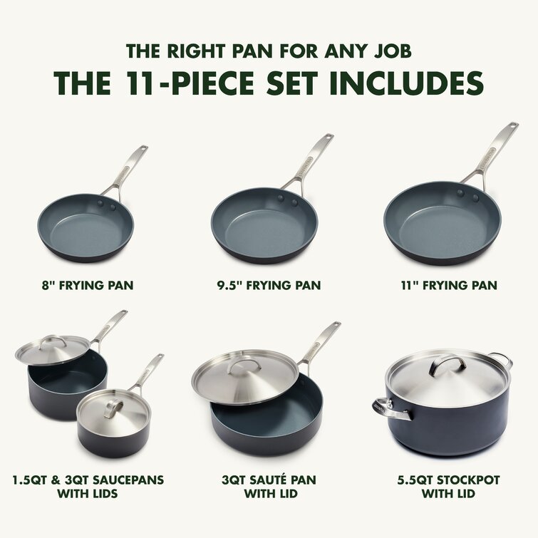 GreenPan Reserve Hard Anodized Healthy Ceramic Nonstick, 1.5QT and 3QT  Saucepan Pot Set with Lids, Gold Handle, PFAS-Free, Dishwasher Safe, Oven  Safe