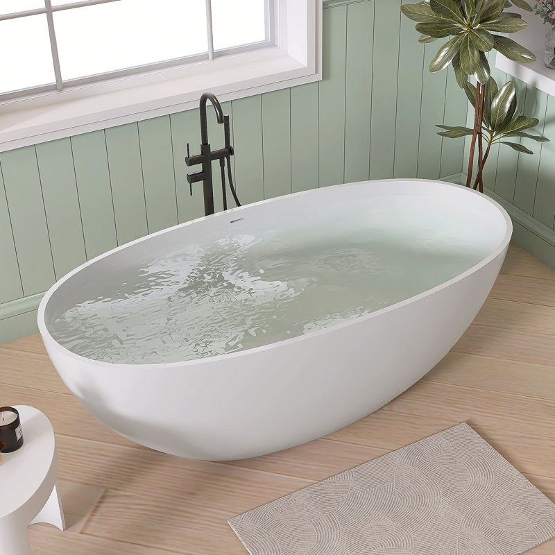 61'' X 29'' Freestanding Soaking Solid Surface Bathtub, Ice Gray