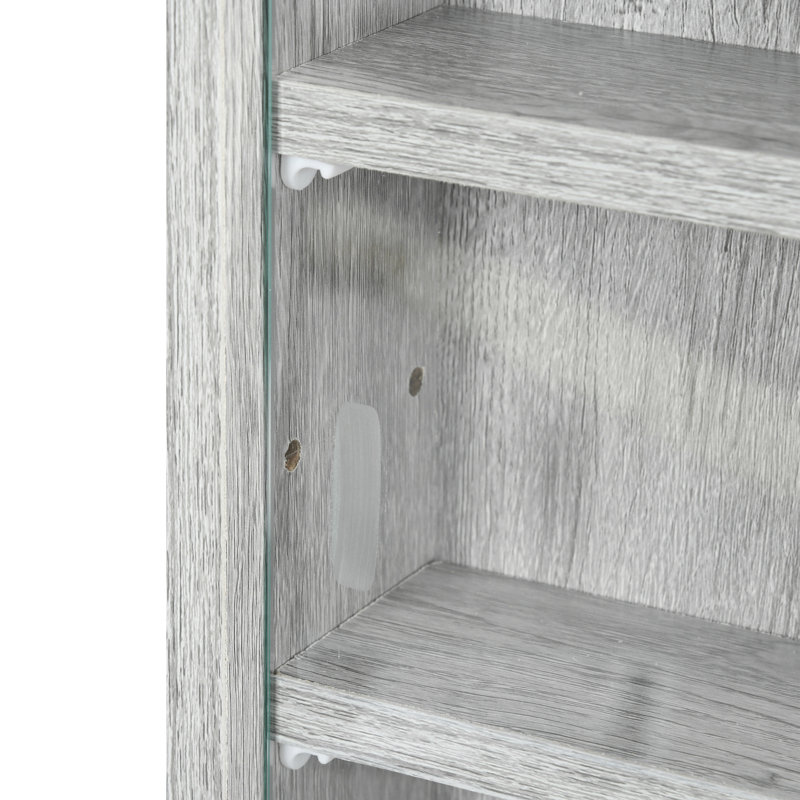 5-Tier Display Cabinet, Glass Display Case With 2 Doors And Adjustable Shelves, Wall-Mounted, Gray