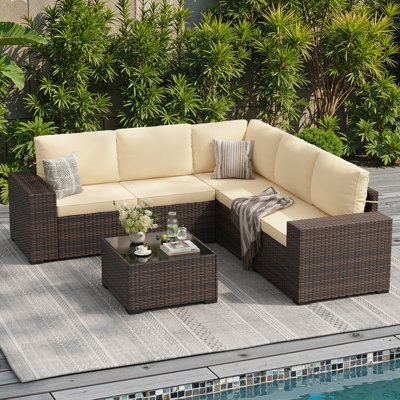 6 Piece Outdoor Sectional Sofa Set With Wide Armrest