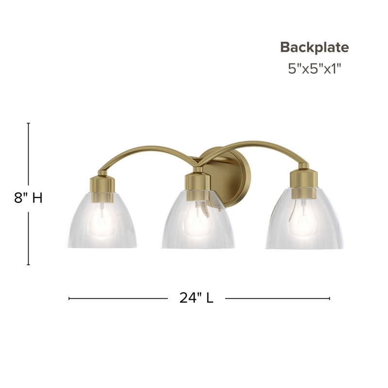 Ponce Plug & Play 3-Light Vanity Light in Transitional and Modern Style-8.25 Inches Tall and 24 Inches Wide, Satin Brass