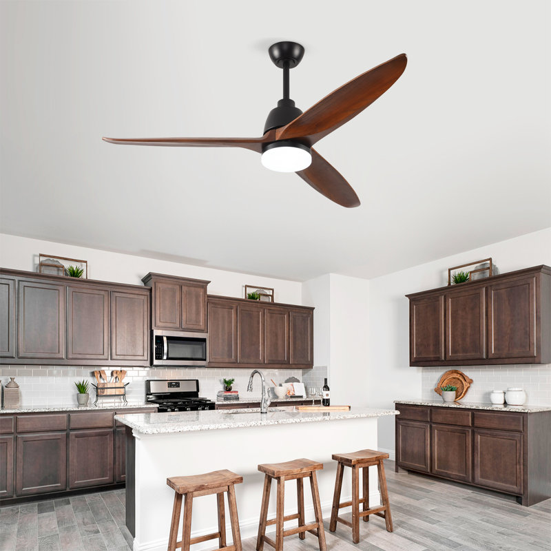 Hot sales 52 Inch Modern Black Ceiling Fan With 3 Colour Dimmable 5 Solide Wood Blades Remote Control Reversible DC Motor With Led Light