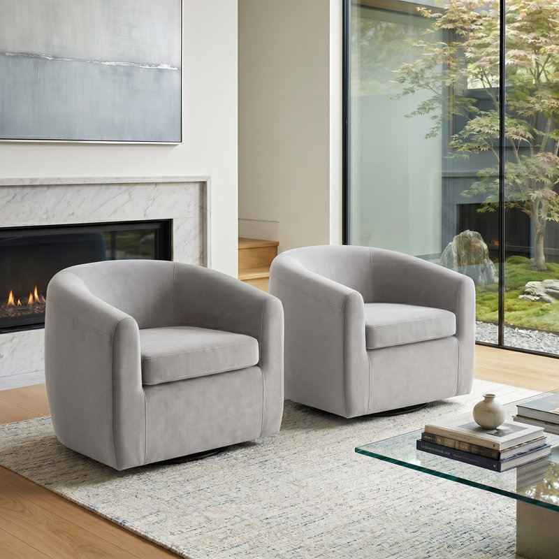 Richard  Upholstered Velvet Swivel Barrel Chair, Gray