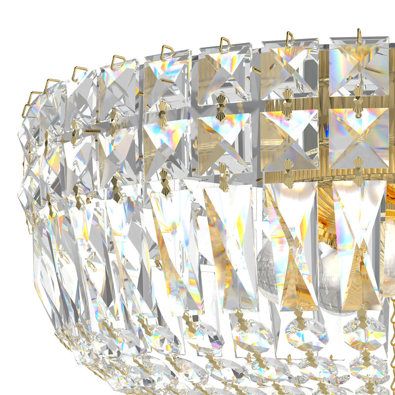 Petit Crystal Deluxe 5 Light 12in x 8in Flush Mount in Silver with Clear Radiance Crystals, Polished Gold, Clear Optic