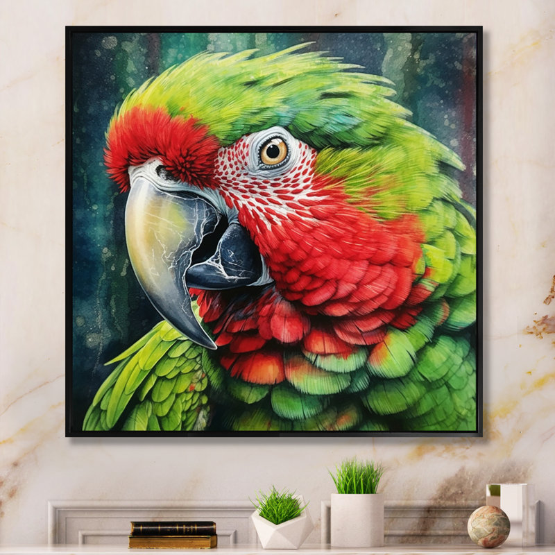 Perroquet tropical au paradis IV sur toile, 16" H x 16" W, Cadre flottant noir