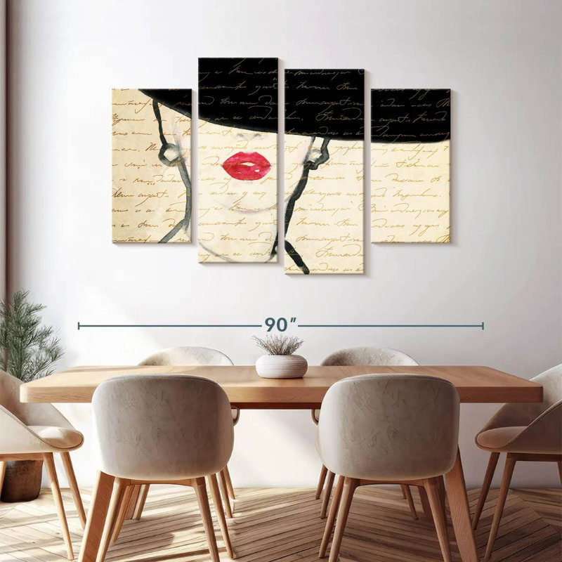 "Portrait de femme", ensemble de 4 reproductions sur toile de 4 pièces par Primrose Creatives, H 48 po x l 75 po x P 1,25 po