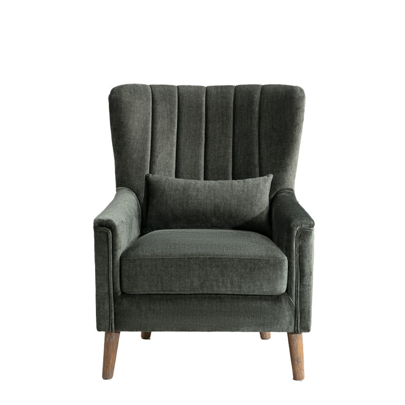 Colvin Upholstered Wingback Chair, Winter Moss Gray Velvet
