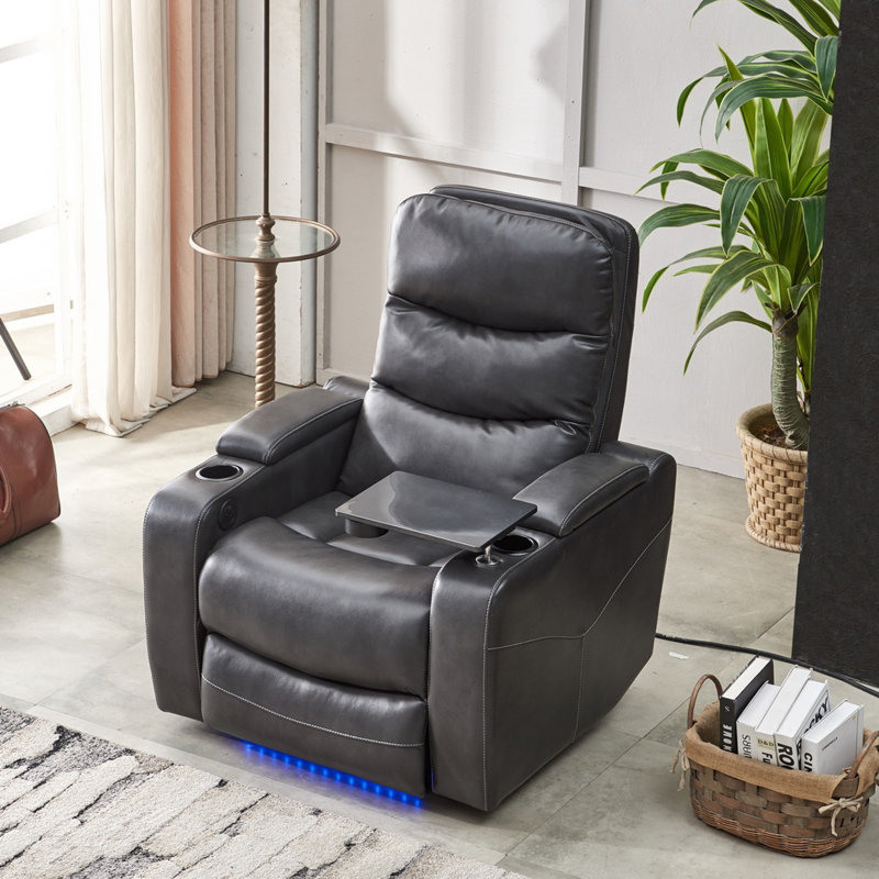 Luxueux fauteuil inclinable électrique gris avec éclairage DEL et ports USB