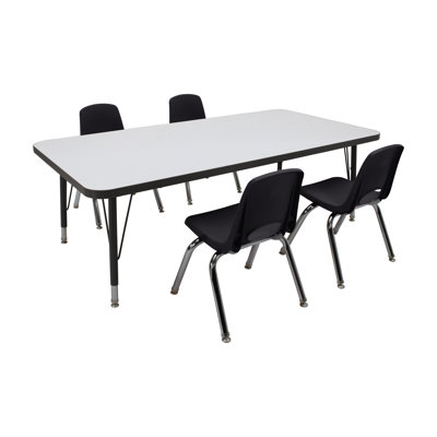 30" x 60" Rectangle Dry-Erase Activity Table with Standard Legs and 12" Stack Chairs with Swivel Glides, 5-Piece Set - Whiteboard/Black