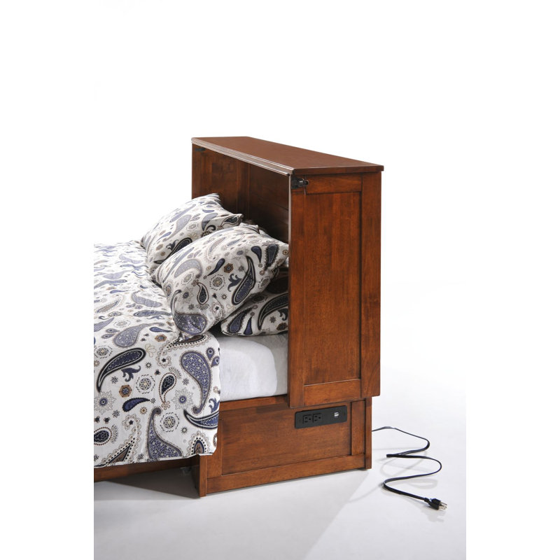 Grand lit escamotable avec matelas et prises de courant Coldwater, Cerisier