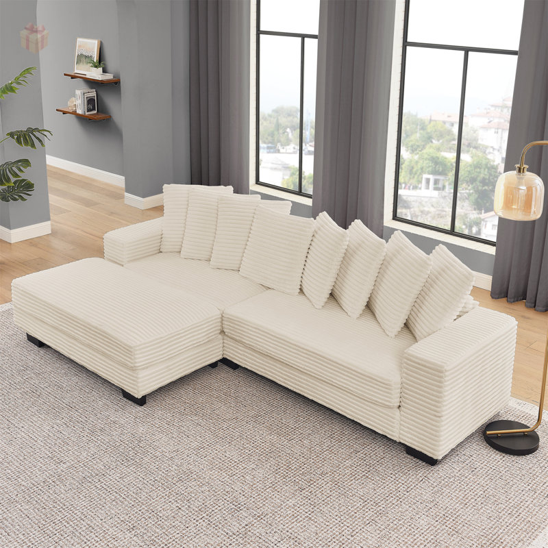 Canapé-lit modulaire rembourré en velours côtelé Corduroy, Beige