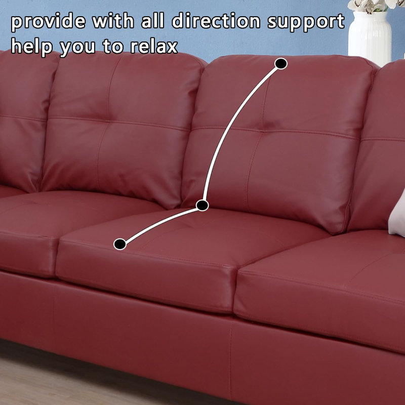 Bawan Faux Leather L-Shaped Sectional, Red Faux Leather, Left Hand Facing