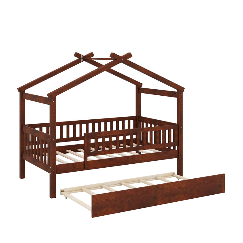 Lit simple en bois avec lit gigogne, Lit simple, Noyer