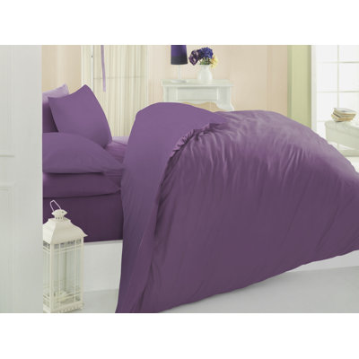 Ensemble de housse de courtepointe Luxury Ranforce, 100% coton, couleur prune | Housse de couette 94,5 po x 86,6 po et 2 taies d'oreiller 23,6 po x 23,6 po | 142 fils, lavable à la machine, fermeture à boutons, literie élégante et confortable