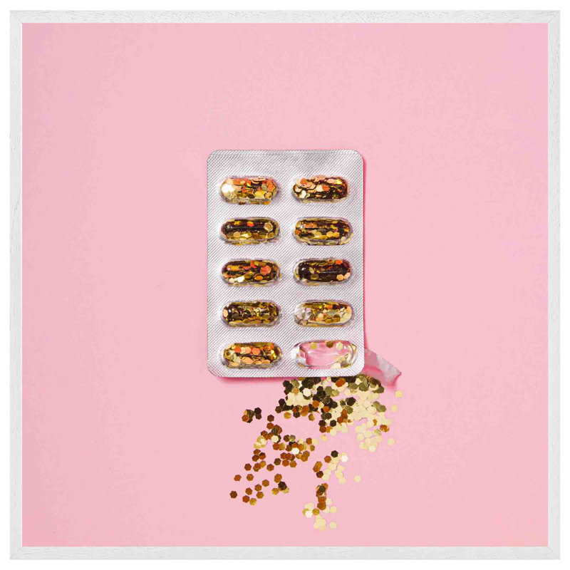 Bernise Glitter Pills - Single Picture Frame Print, 41cm H x 41cm W x 4cm D, White
