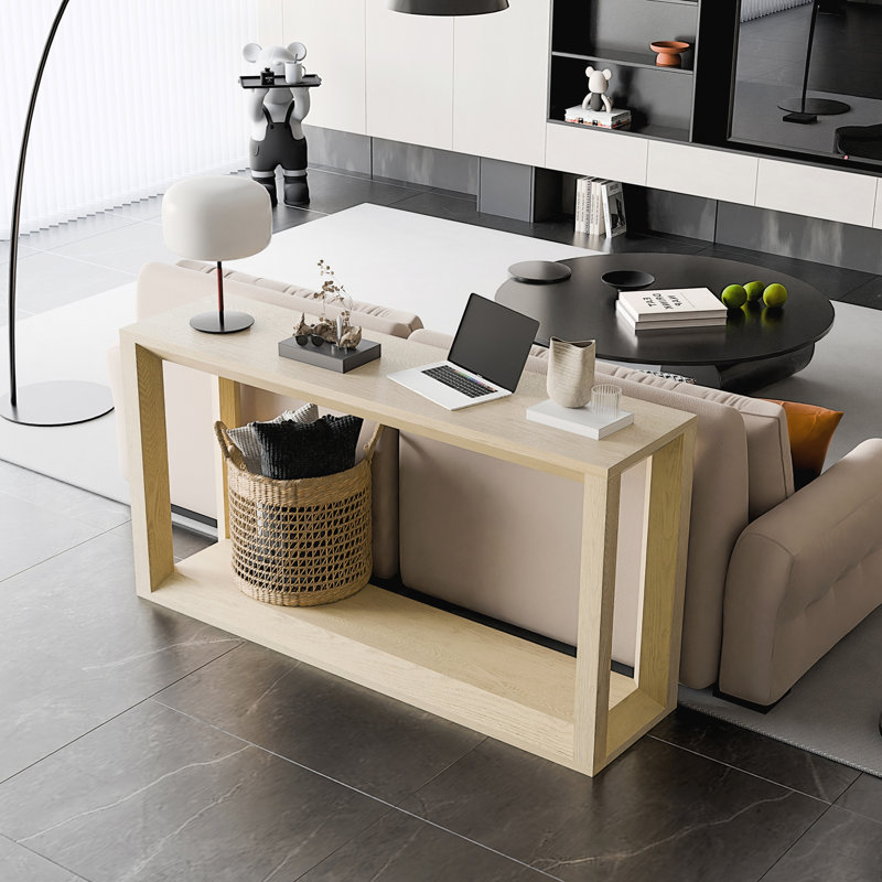 Console rectangulaire 60 "en placage de bois massif, canapé large, Imitative Oak, Imitation chêne, Imitation chêne