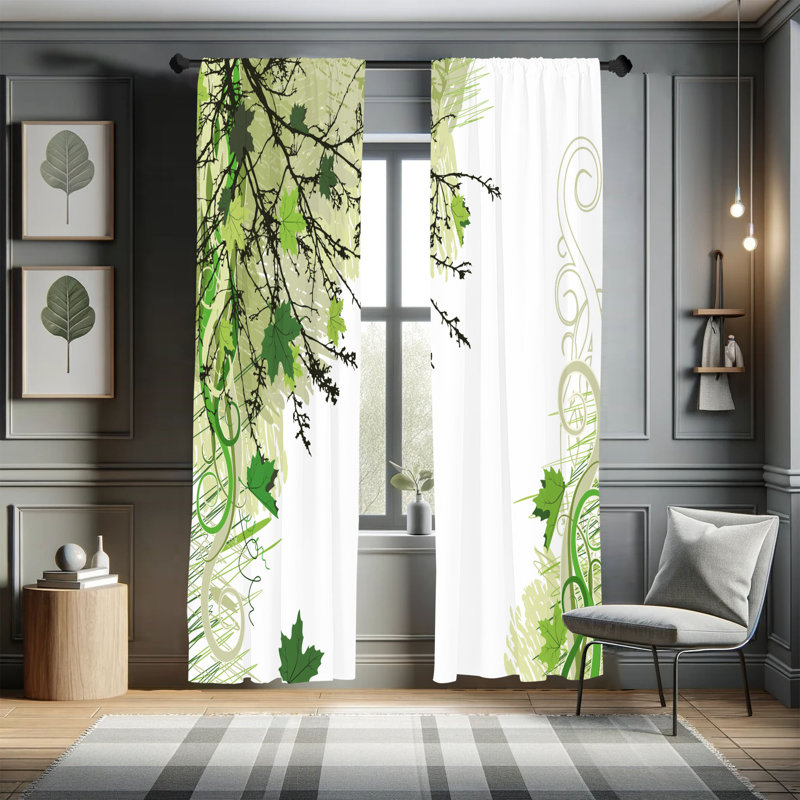 Ebern Designs Nature Curtains, Fall Earth Tones Autumn Leaf, Pair of 28", Apple Green, 28" W x 95" L