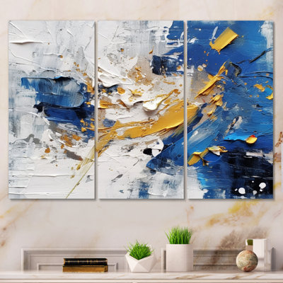 «Blue Yellow Cubist Kaleidoscope», 3 pièces sur toile tendue