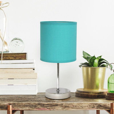  Nauru 11.81in Petite Chrome Table Lamp with Blue Fabric Shade for Bedroom Desk