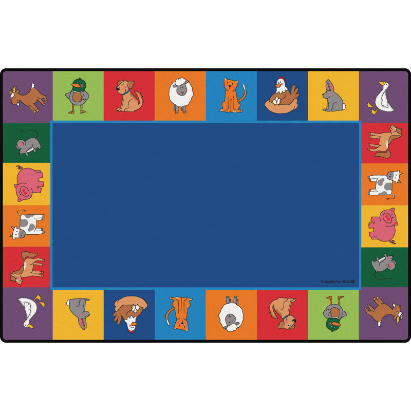 Carpets For Kids KID$Value PLUS 64.75 Farm Animal Seating Rug 4Ft X 6Ft Rectangle Blue, Rectangle 4' x 6'