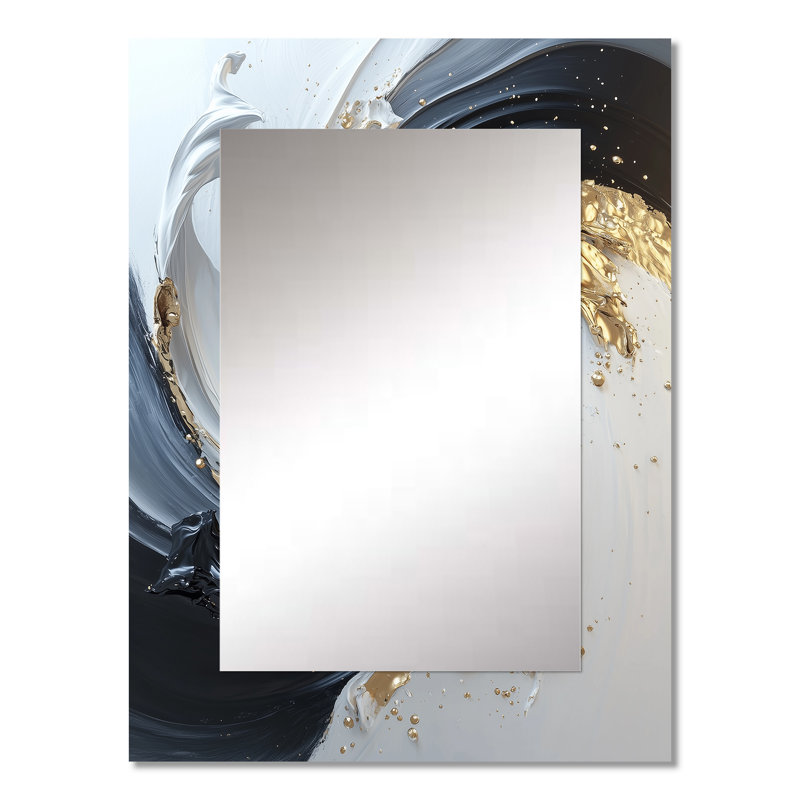Blanc blanc, or, cosmique, tourbillon III, spirales abstraites, miroir mural doré, impression sur métal, 32 po x 24 po