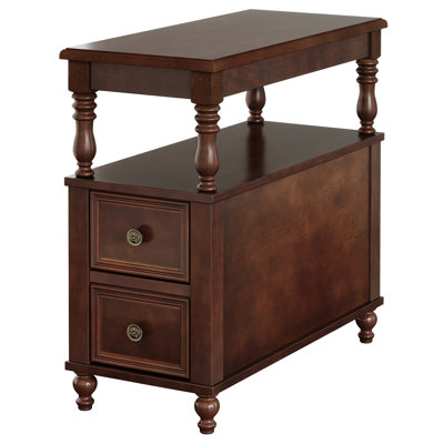 Solid Wood End Table with Fluted Legs and Tiered Base for Living Room Storage