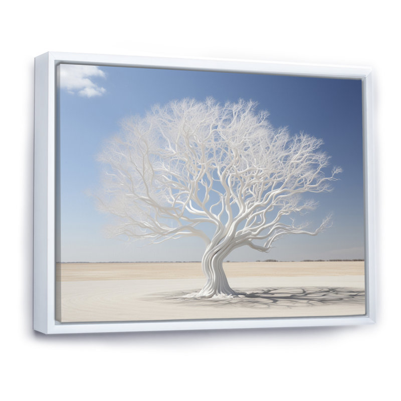 Arbre d'hiver gris et blanc, reproduction sur toile, H 30 po x l 40 po x P 1,5 po, Cadre flottant blanc