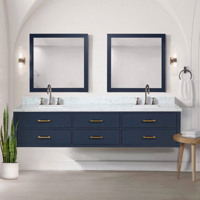 Double Basin Bathroom Vanity 84" Wide X 22" Deep, Carrara Marble Top, With Faucet Set