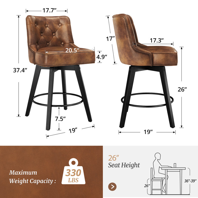 Tabouret de comptoir pivotant de 25,98 po Bianny, Brun / similicuir