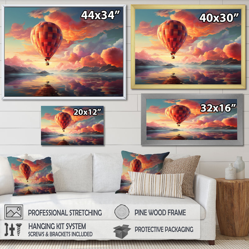 Peach Hot Air Ballon Atmospheric I - Transportation Canvas Wall Art, H 12 po x l 20 po x P 1 po, Toile tendue