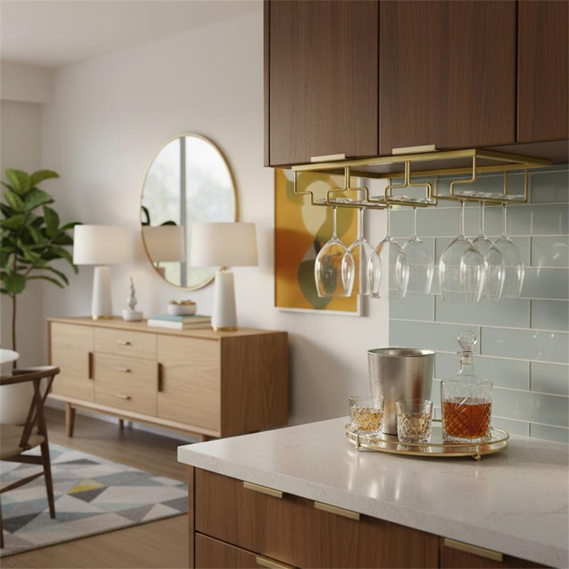 Wall Mounted Wine Glass Rack Gold