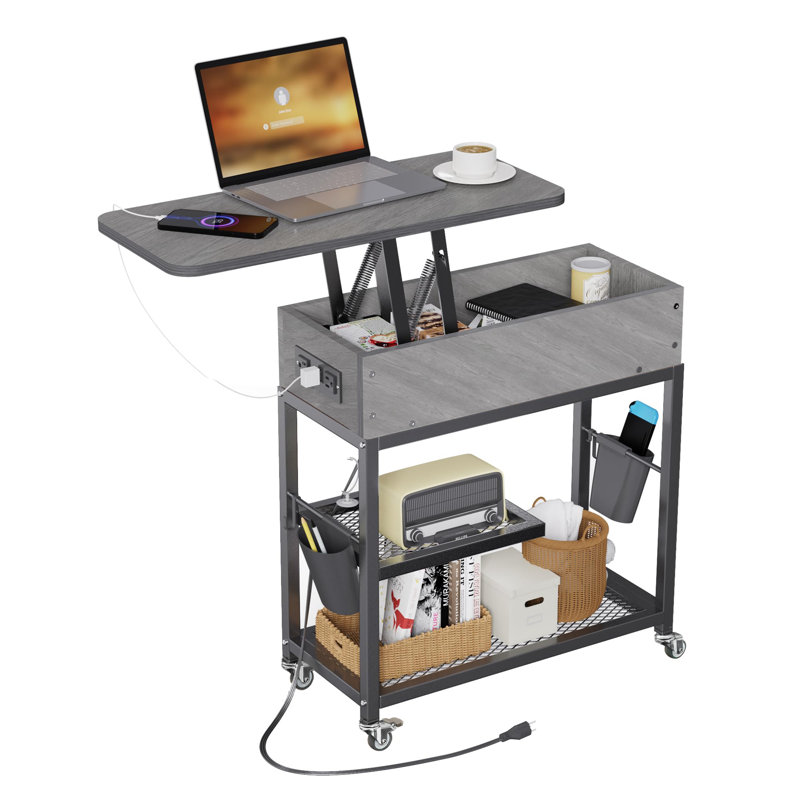 Lift Top End Table with Charging Station, Gray