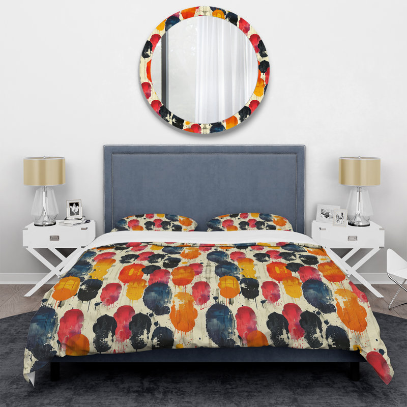 Ensemble de housse de couette géométrique rétro rouge et noir IV, Housse de couette très grand + 2 taies décorativ