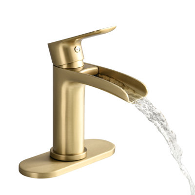 Single Handle Bathroom Waterfall Faucet - Brushed Gold With Deck Plate & Overflow Pop Up Drain Exceptionality Loyalty