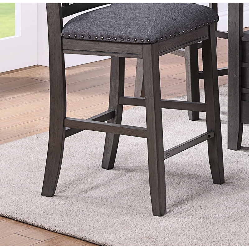 De 2 chaises à hauteur de comptoir, coussin de siège en tissu gris, bois massif, dossier carré, sièges rembourrés 2 pièces très confortables, cadre en bois, chaises modernes