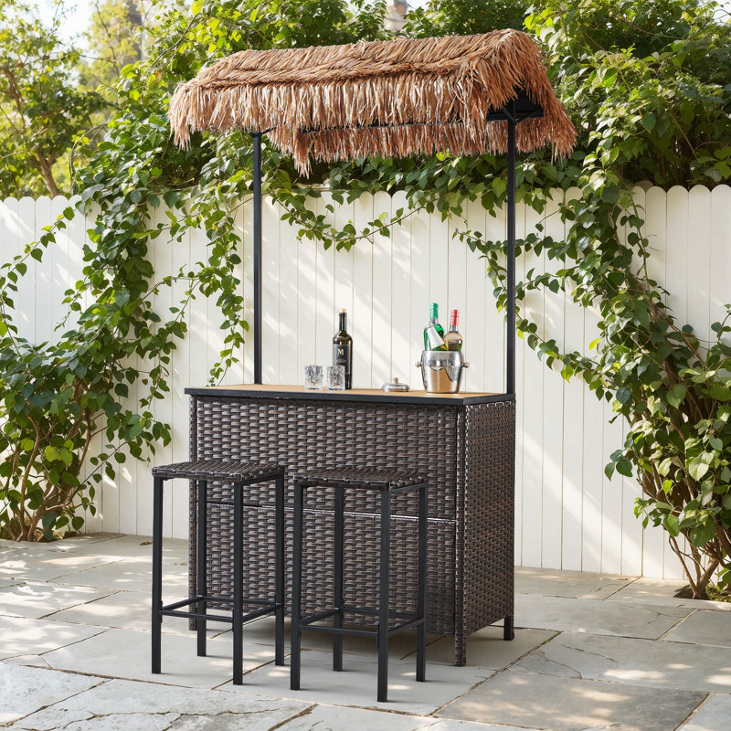 Ensemble de bar d'extérieur 3 pièces Tiki