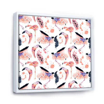 Flamant rose sur fond blanc I - Peinture sur toile