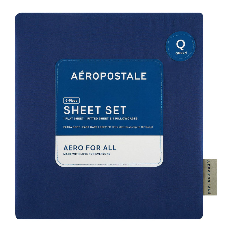 Aeropostale 6 Piece Premium All Season Microfiber Sheet Set, 4 Pillow Cases, 1 Fitted Sheet, 1 Flat Sheet, Fits Mattresses up to 16” Deep, King Size, White