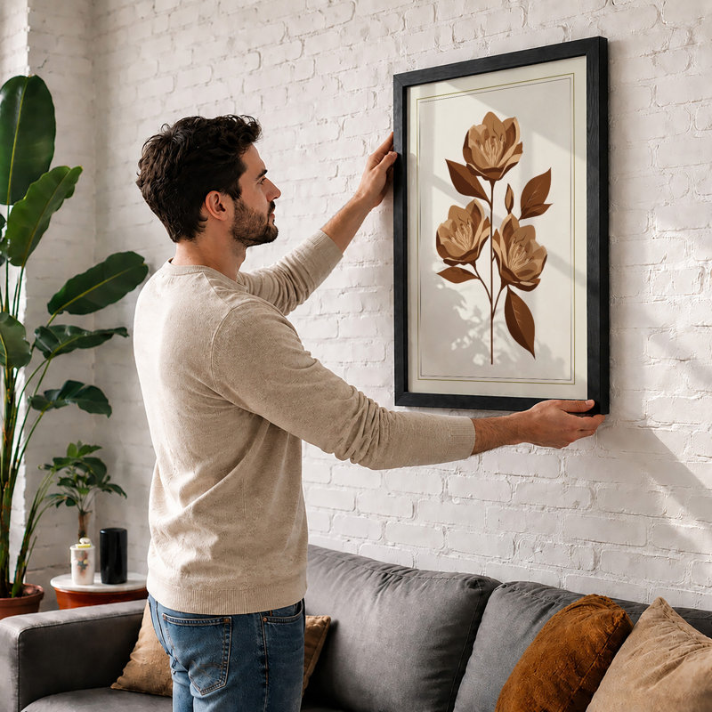 Threefold Bloom Botanical - Framed Print, Black, A4 - 29.7 x 21.0 cm