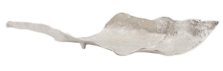 Plateau décoratif à feuille abstraite en aluminium allongée Chane, 5,5" H x 38" L x 11" D