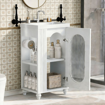 Meuble-lavabo de salle de bain avec lavabo, tablette à deux niveaux et tablette réglable