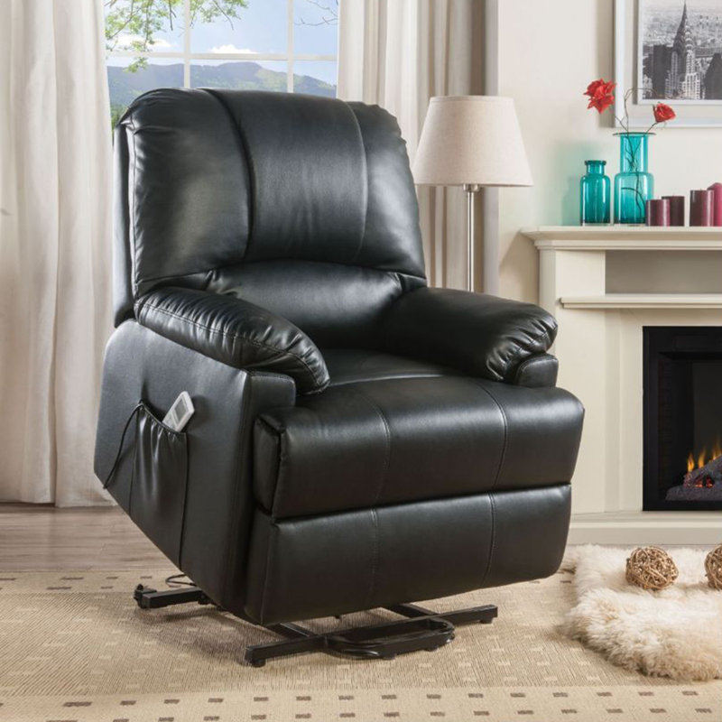 Faux Leather Lift Assist Recliner, Black Faux Leather
