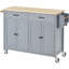 Chariot pour îlot de cuisine avec plateau en bois massif et roues verrouillables, largeur de 54,3 pouces, armoire à 4 portes et deux tiroirs, support à épices, support à serviettes (gris bleu)-1570235036