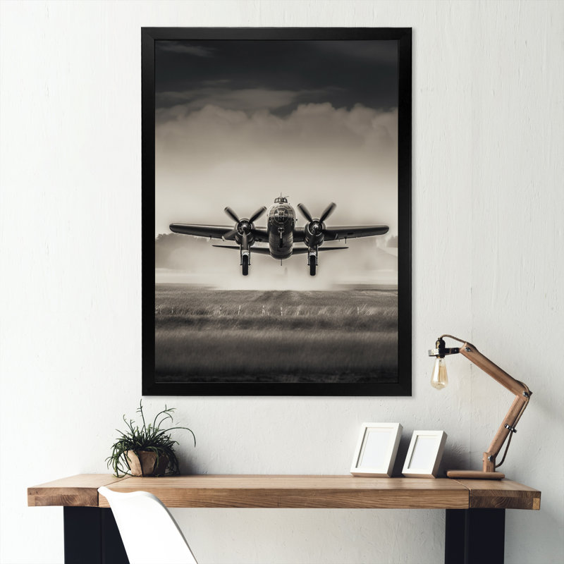 Neavins gris et atterrissage en avion - art mural avion, Cadre photo noir, H 20 po x l 12 po x P 1 po